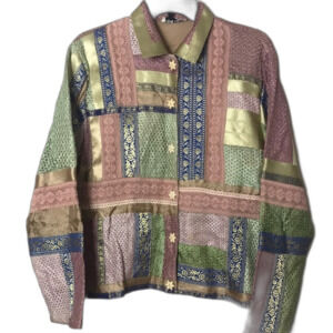 Vtg Marisol patchwork star button up fall winter cardigan coat size small